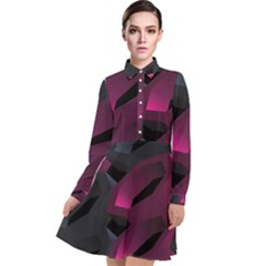 Illustration Hexagon Geometric Art Design Long Sleeve Chiffon Shirt Dress