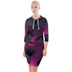 Illustration Hexagon Geometric Art Design Quarter Sleeve Hood Bodycon Dress