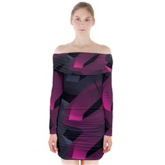 Illustration Hexagon Geometric Art Design Long Sleeve Off Shoulder Dress