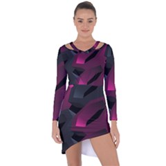 Illustration Hexagon Geometric Art Design Asymmetric Cut-Out Shift Dress