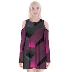 Illustration Hexagon Geometric Art Design Velvet Long Sleeve Shoulder Cutout Dress by Wegoenart