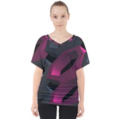 Illustration Hexagon Geometric Art Design V-Neck Dolman Drape Top