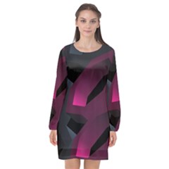 Illustration Hexagon Geometric Art Design Long Sleeve Chiffon Shift Dress 