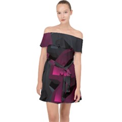 Illustration Hexagon Geometric Art Design Off Shoulder Chiffon Dress