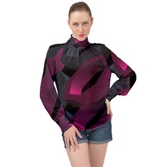 Illustration Hexagon Geometric Art Design High Neck Long Sleeve Chiffon Top