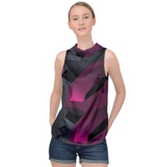 Illustration Hexagon Geometric Art Design High Neck Satin Top