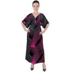 Illustration Hexagon Geometric Art Design V-neck Boho Style Maxi Dress