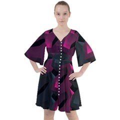 Illustration Hexagon Geometric Art Design Boho Button Up Dress