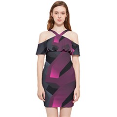 Illustration Hexagon Geometric Art Design Shoulder Frill Bodycon Summer Dress