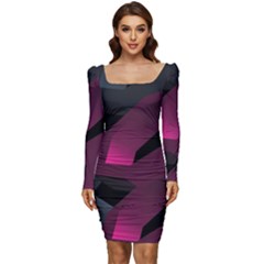 Illustration Hexagon Geometric Art Design Women Long Sleeve Ruched Stretch Jersey Dress