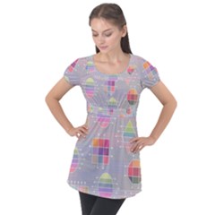 Illustration Pastel Shape Geometric Puff Sleeve Tunic Top by Wegoenart