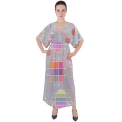 Illustration Pastel Shape Geometric V-neck Boho Style Maxi Dress