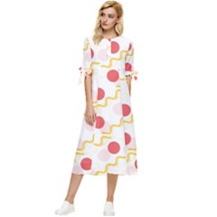 Line Patter Dots Dot Lines Decorative Bow Sleeve Chiffon Midi Dress