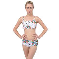 Illustration Colorful Flowers Floral Pattern Layered Top Bikini Set