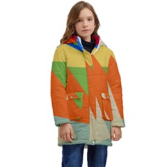 Illustration Colored Paper Abstract Background Kid s Hooded Longline Puffer Jacket by Wegoenart