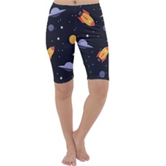 Cosmos Rocket Spaceships Ufo Cropped Leggings  by Wegoenart