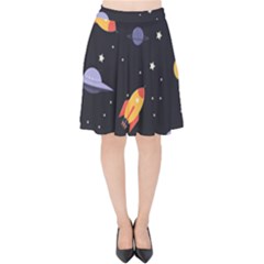Cosmos Rocket Spaceships Ufo Velvet High Waist Skirt