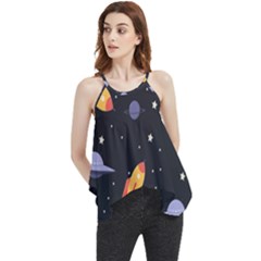 Cosmos Rocket Spaceships Ufo Flowy Camisole Tank Top by Wegoenart