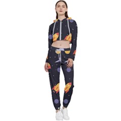 Cosmos Rocket Spaceships Ufo Cropped Zip Up Lounge Set by Wegoenart