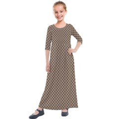 Brown Square Squares Template Background Diamond Pattern Kids  Quarter Sleeve Maxi Dress by Wegoenart