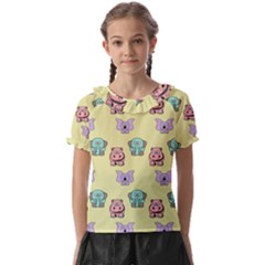 Illustration Animals Pastel Children Colorful Kids  Frill Chiffon Blouse by Wegoenart