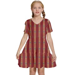 Illustration Template Background Red Strip Kids  Short Sleeve Tiered Mini Dress by Wegoenart