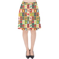 Illustration Template Christmas Pattern Velvet High Waist Skirt