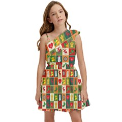 Illustration Template Christmas Pattern Kids  One Shoulder Party Dress by Wegoenart