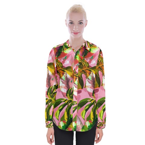 Illustration Paintimg Paint Monstera Leave Leaf Plant Green Womens Long Sleeve Shirt by Wegoenart