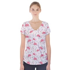 Illustration Flowers Pattern Wallpaper Floral Short Sleeve Front Detail Top by Wegoenart