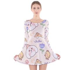 Chicken Dog Flower Sun Pattern Long Sleeve Velvet Skater Dress by Sudhe