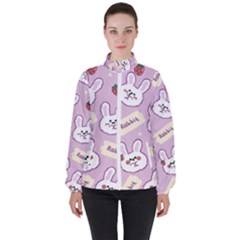 Illustration Rabbit Cartoon Background Pattern Women s High Neck Windbreaker by Sudhe