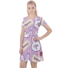 Illustration Rabbit Cartoon Background Pattern Cap Sleeve Velour Dress 