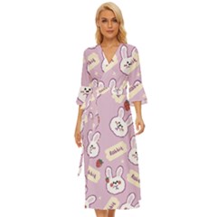 Illustration Rabbit Cartoon Background Pattern Midsummer Wrap Dress