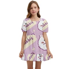 Illustration Rabbit Cartoon Background Pattern Kids  Short Sleeve Dolly Dress