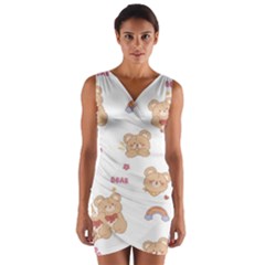 Illustrations Bear Cartoon Background Pattern Wrap Front Bodycon Dress by Sudhe