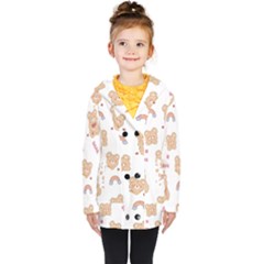 Illustrations Bear Cartoon Background Pattern Kids  Double Breasted Button Coat by Sudhe