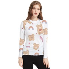 Illustrations Bear Cartoon Background Pattern Women s Long Sleeve Rash Guard by Sudhe