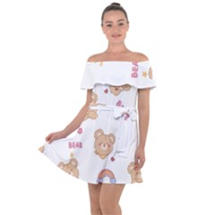 Illustrations Bear Cartoon Background Pattern Off Shoulder Velour Dress by Sudhe