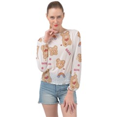 Illustrations Bear Cartoon Background Pattern Banded Bottom Chiffon Top by Sudhe