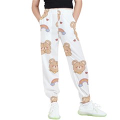 Illustrations Bear Cartoon Background Pattern Kids  Elastic Waist Pants by Sudhe