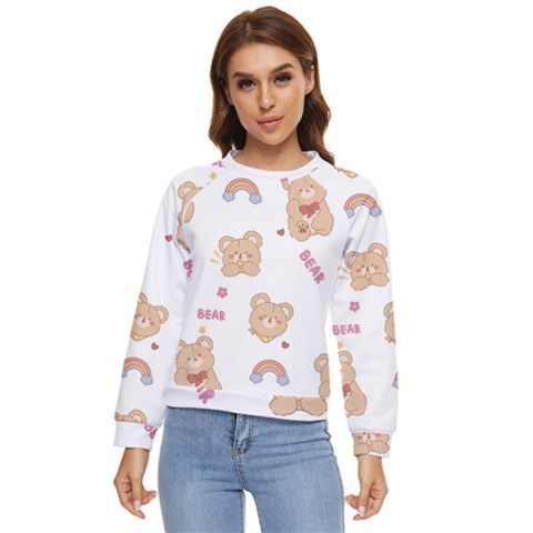 Illustrations Bear Cartoon Background Pattern Women s Long Sleeve Raglan Tee by Sudhe