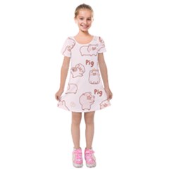 Pig Cartoon Background Pattern Kids  Short Sleeve Velvet Dress by Sudhe