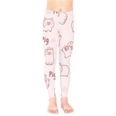 Pig Cartoon Background Pattern Kids  Leggings by Sudhe