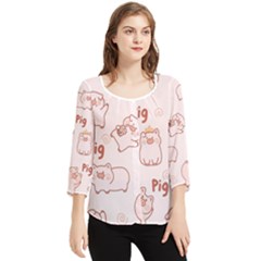 Pig Cartoon Background Pattern Chiffon Quarter Sleeve Blouse by Sudhe