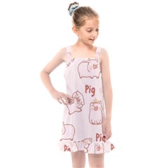 Pig Cartoon Background Pattern Kids  Overall Dress