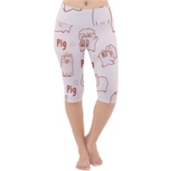 Pig Cartoon Background Pattern Lightweight Velour Cropped Yoga Leggings by Sudhe