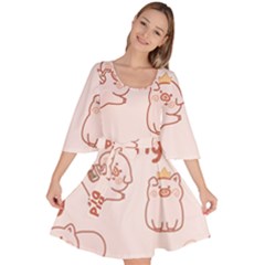 Pig Cartoon Background Pattern Velour Kimono Dress