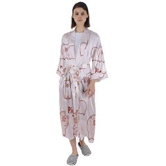 Pig Cartoon Background Pattern Maxi Satin Kimono by Sudhe