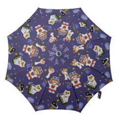 Girl Cartoon Background Pattern Hook Handle Umbrellas (Medium)